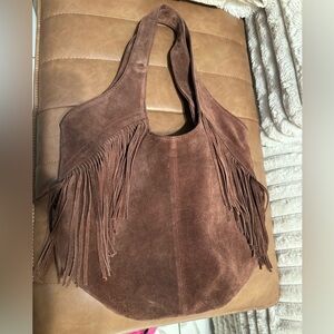 BRAND NEW: Lucky Brand Tan Suede Hobo Bag with Fringe